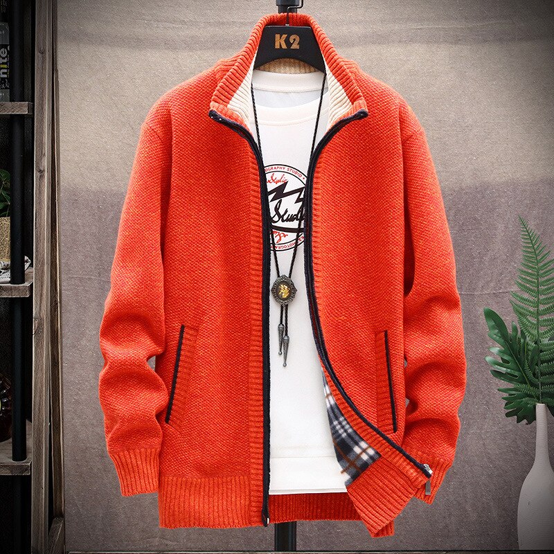 Spring Autumn Men&s Sweater Fleece Cardigan Coat Solid Color Stand Collar Jersey Sweater 2022 Mens Jacket Outerwear 